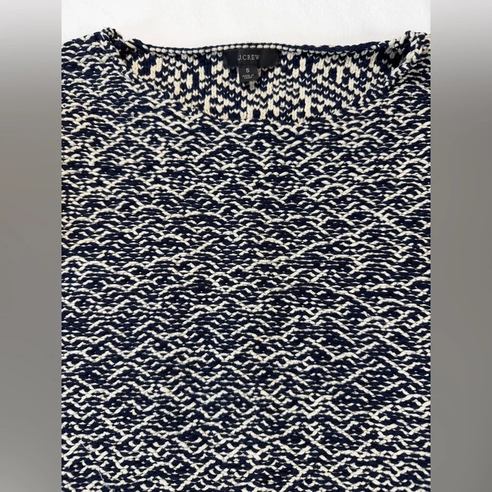J. Crew Relaxed Wide Neck Knit Sweater Navy and White Size Small